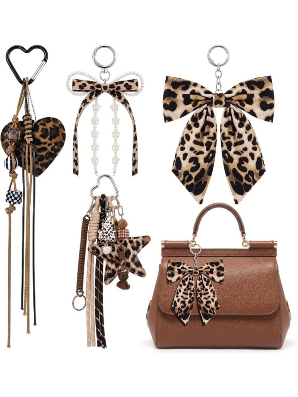 Cute Leopard Print Bag Charms Set - 4 Pcs Cheetah Keychains for Women